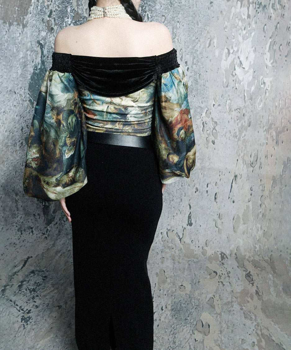 Baroque Art Off Shoulder Volume Top