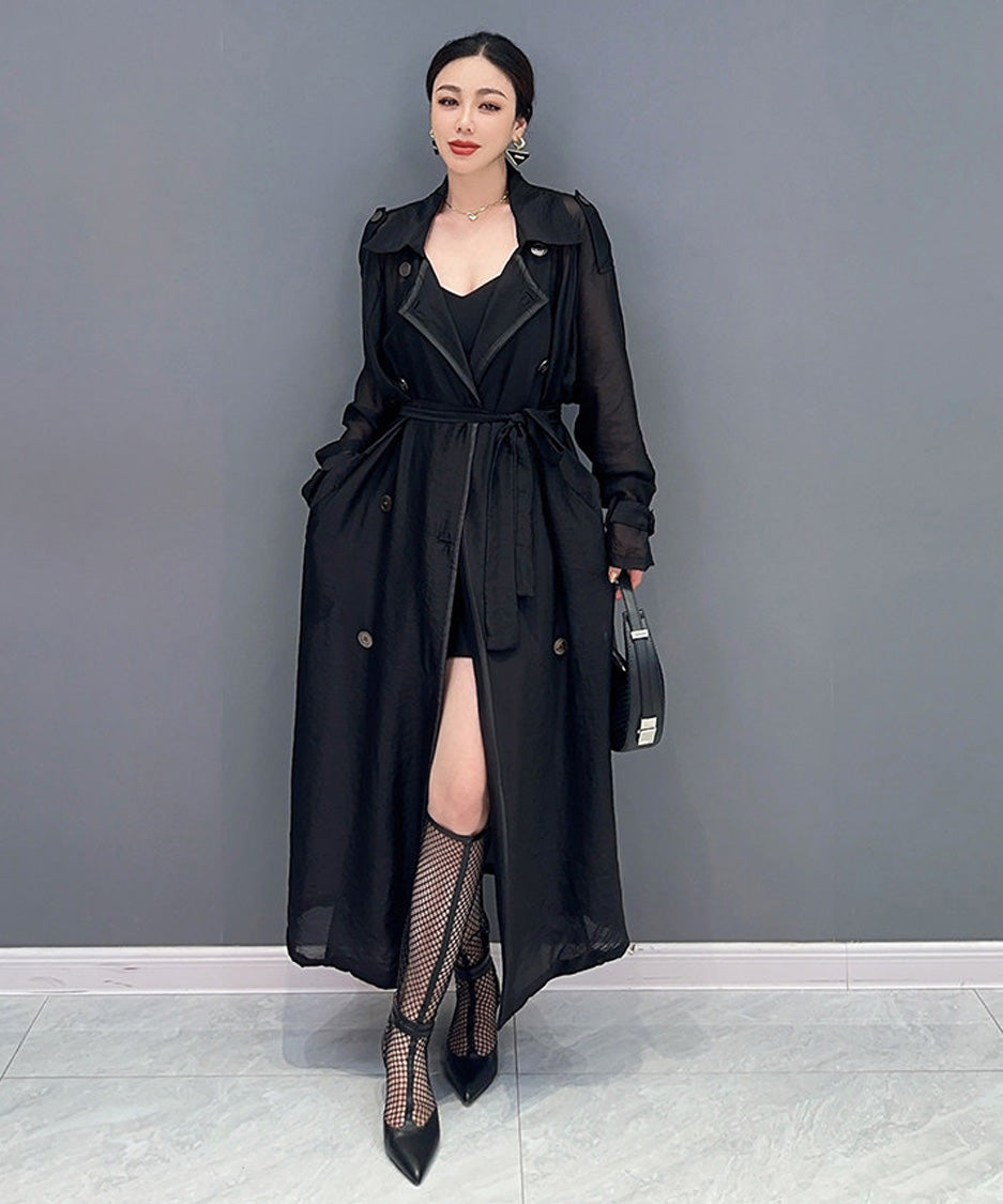 Sheer Belted Long Cardigan