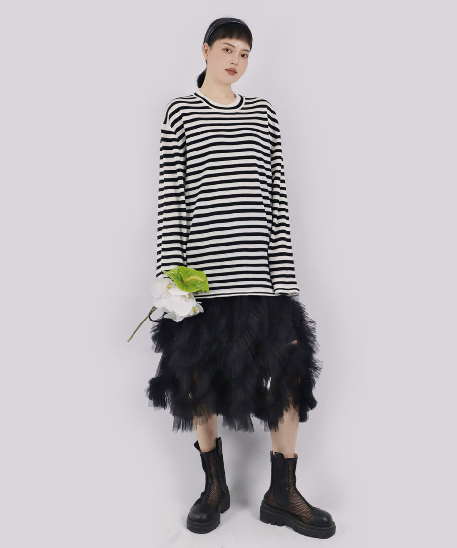 Ribbon Cuff Stripe Top