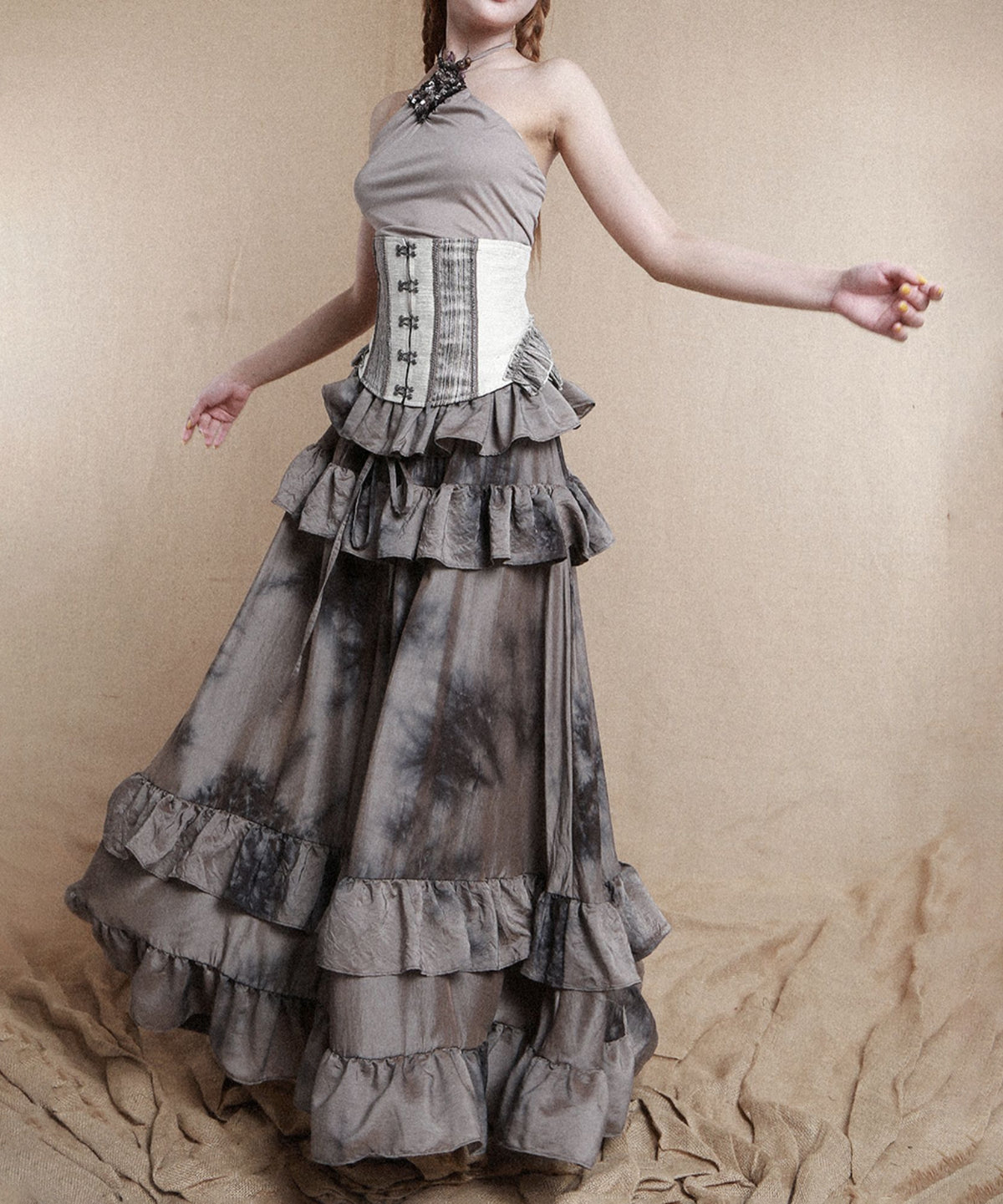 Layered Frill Lace-Up Corset Belt