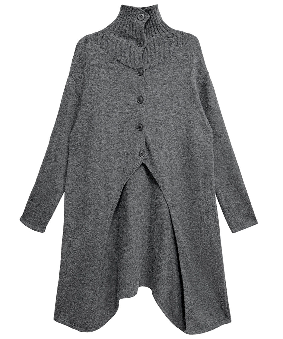 Asym Button Long Knit Top