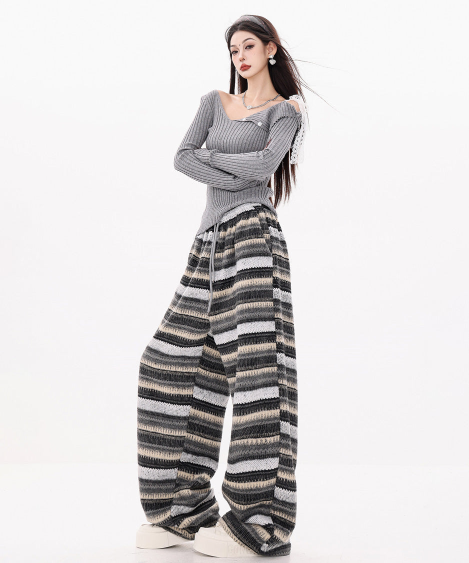 Brush Stripe Knit Wide Pants
