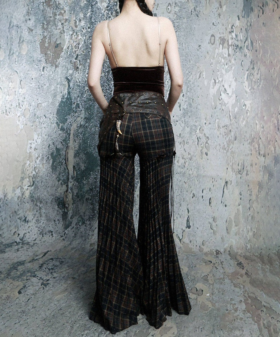 Plaid Flare Ribbon Pants