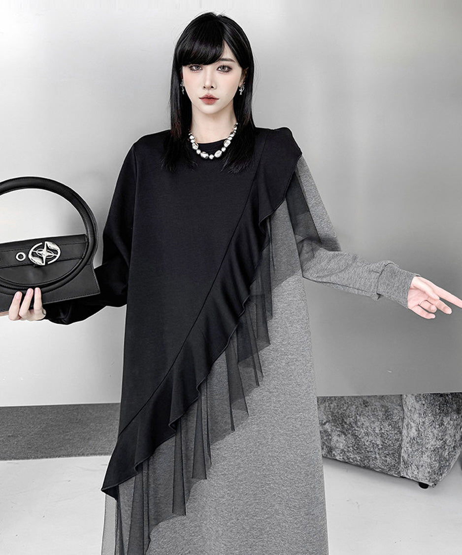 Sheer Frill Panel Cut Dress