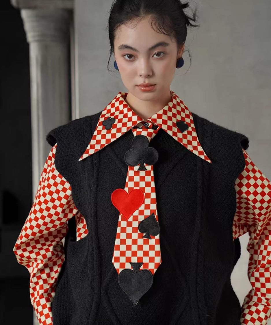 Card Suit Applique Narrow Tie