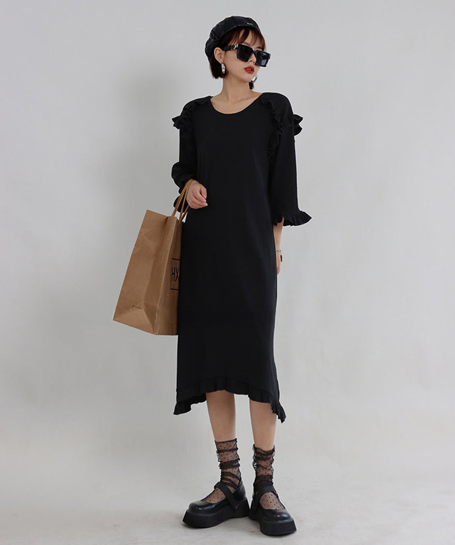 Ripple Shoulder Midi Dress