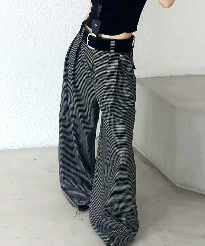 Check Wide Tuck Pants