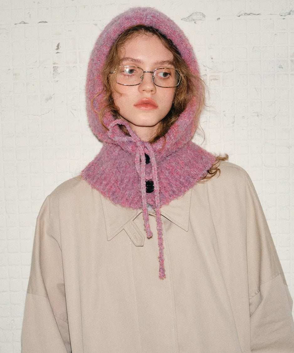 Ribbon Button Knit Balaclava