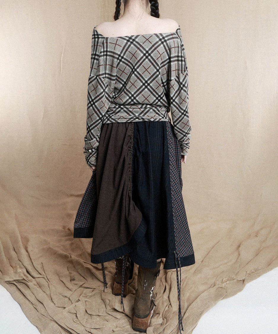 Drape Checked Button Top