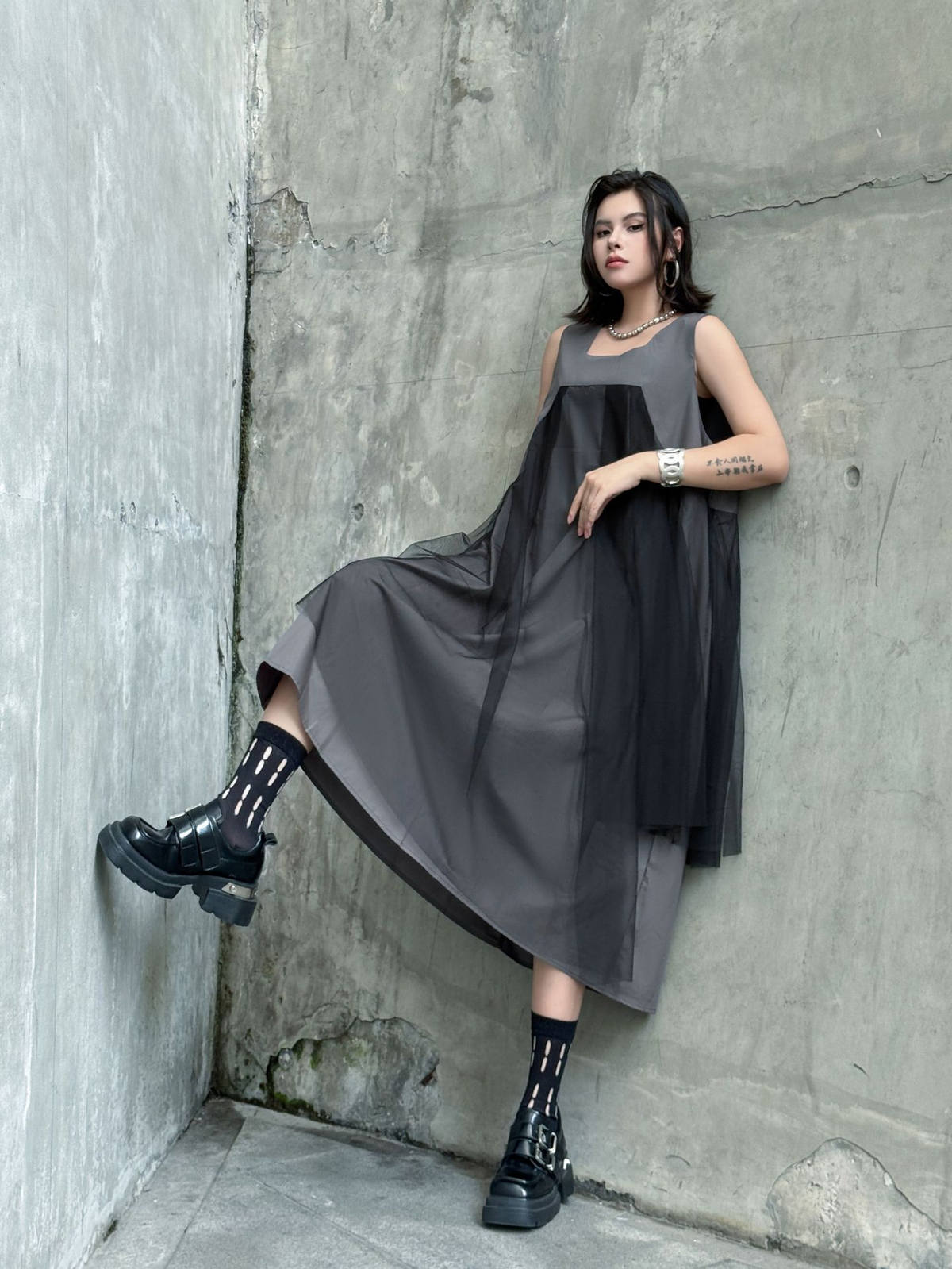 Layered Mesh Flare Dress