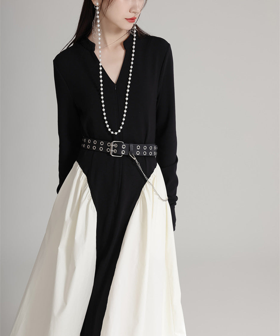 Mono Contrast Panel Dress