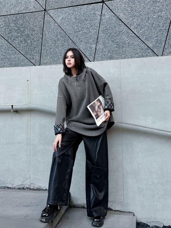 Pattern Cuff Hooded Top