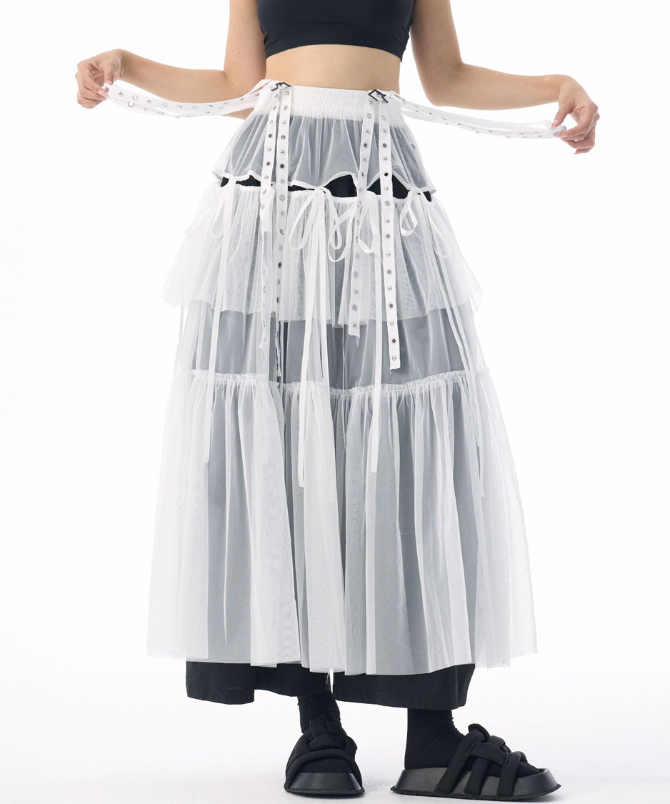 Tiered Mesh Belt Skirt