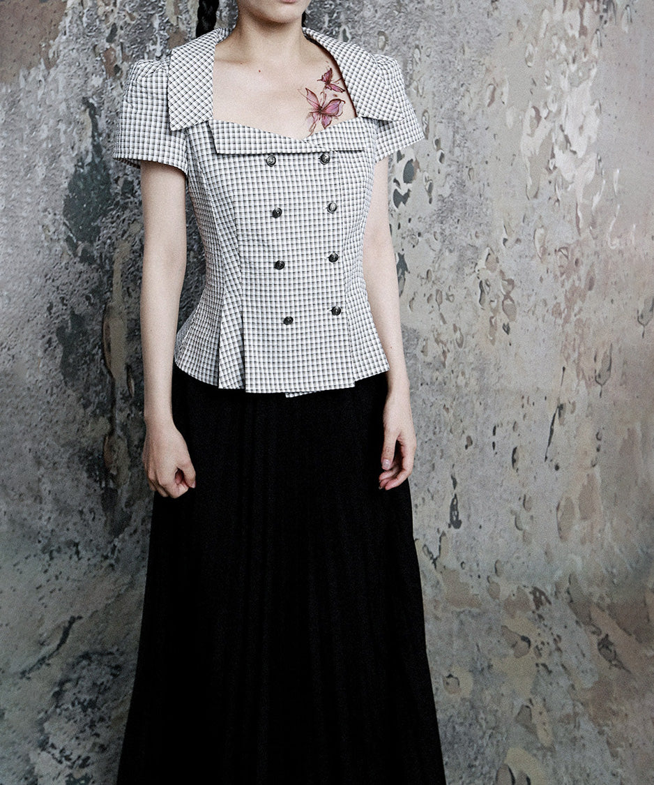 Grid Line Panel Blouse