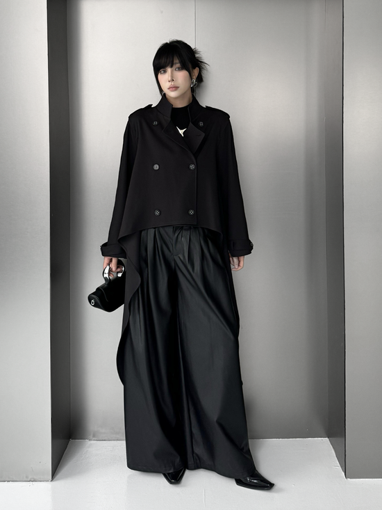 High Neck Draped Trench Coat