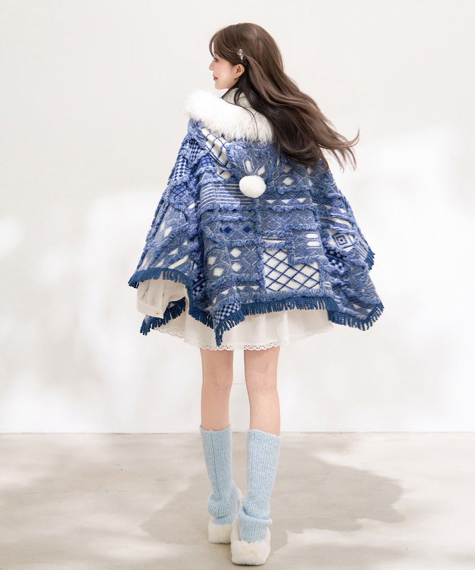 Mosaic Hooded Cape Coat