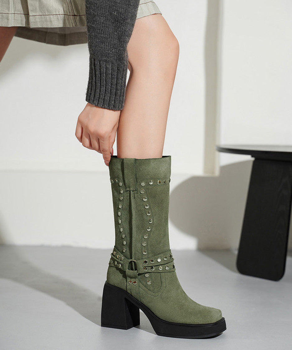 Studded Harness Mid Calf Boots