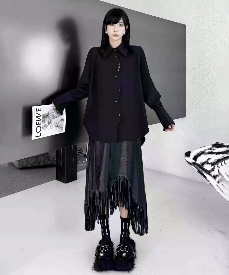 Wave Button Flare Sleeve Shirt