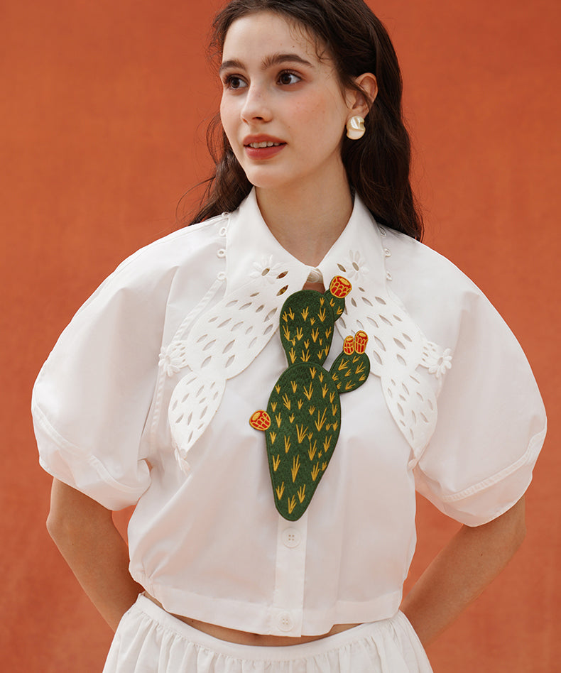Cactus Cutwork Puff Sleeve Blouse