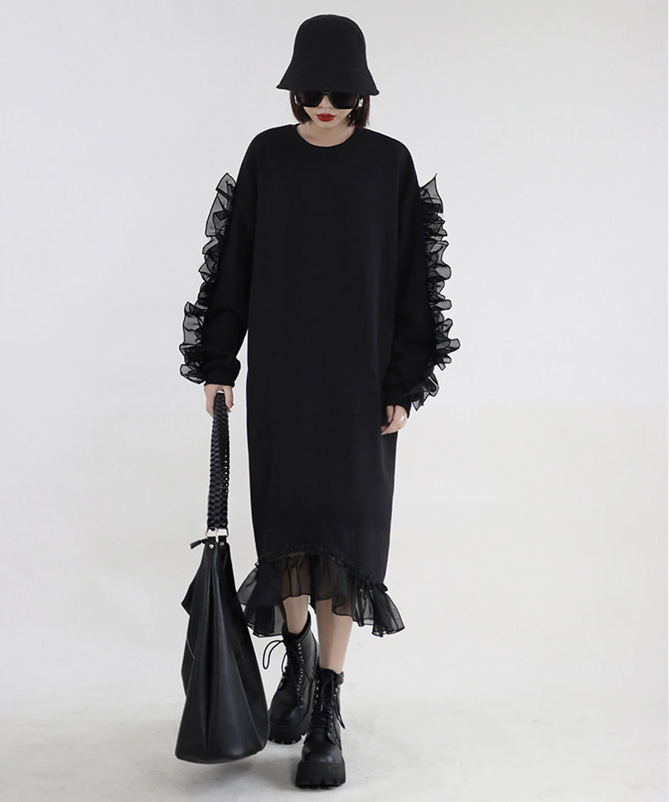 Sheer Frill Sweat Dress