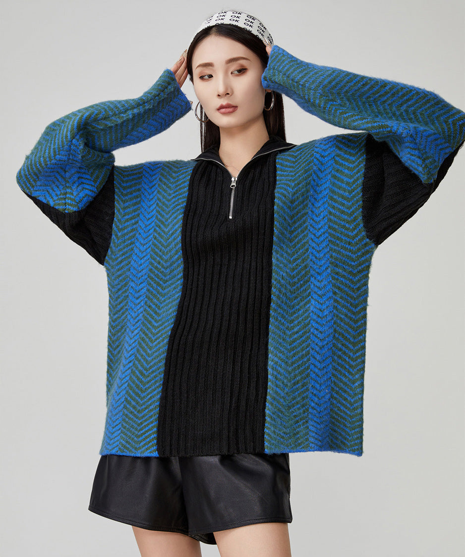 Chevron Zip Knit Top