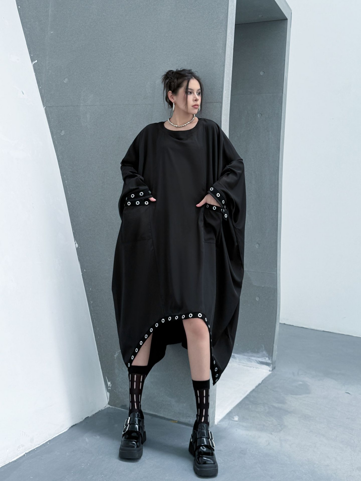 Eyelet Draped Oversized Dress