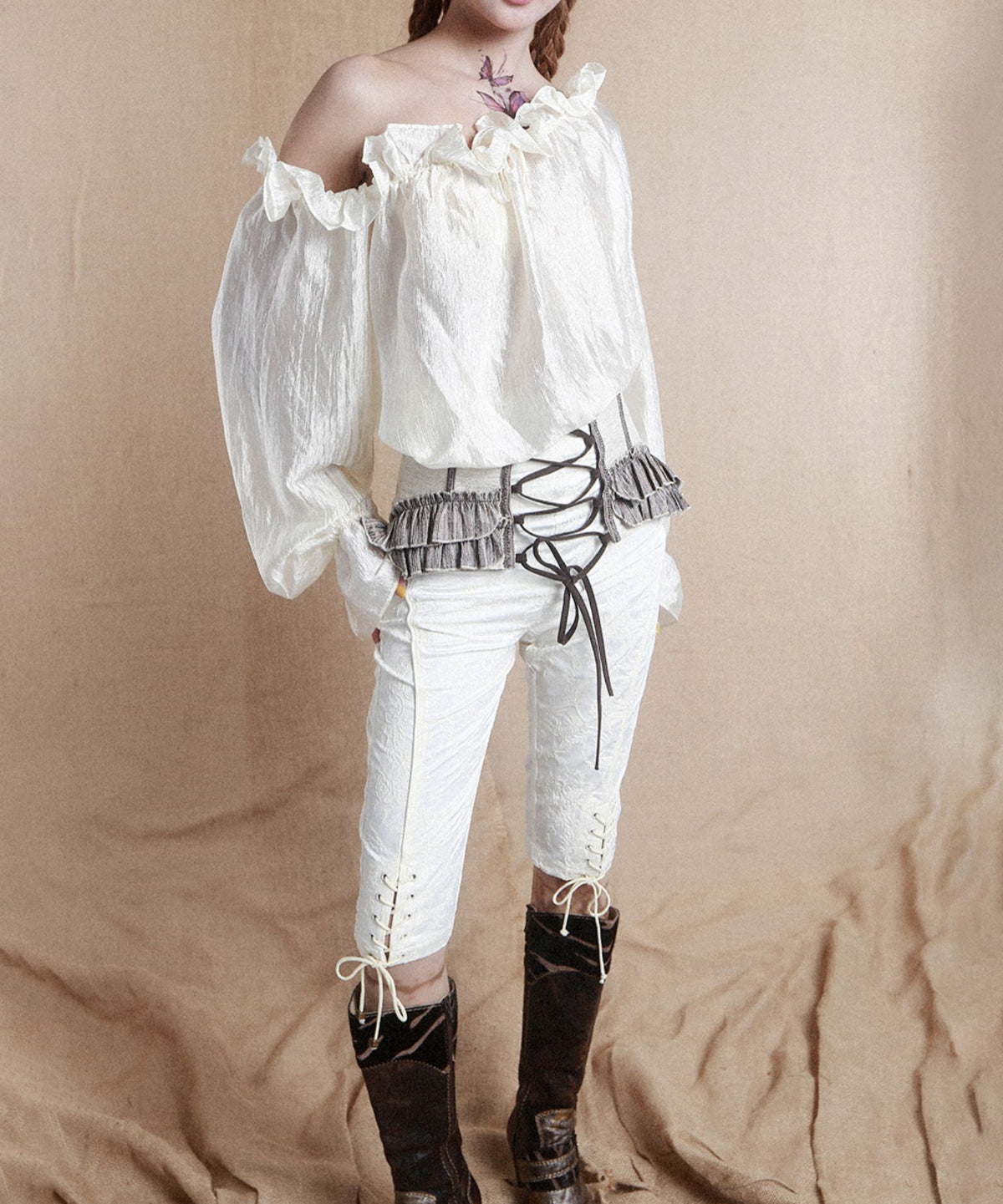 Ornate Lace-Up Cropped Pants