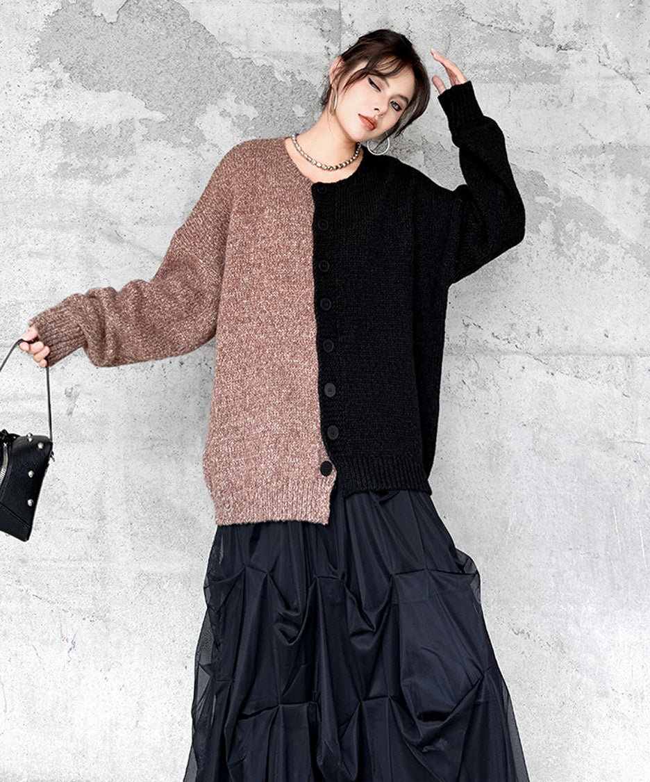 Offset Panel Knit Cardigan