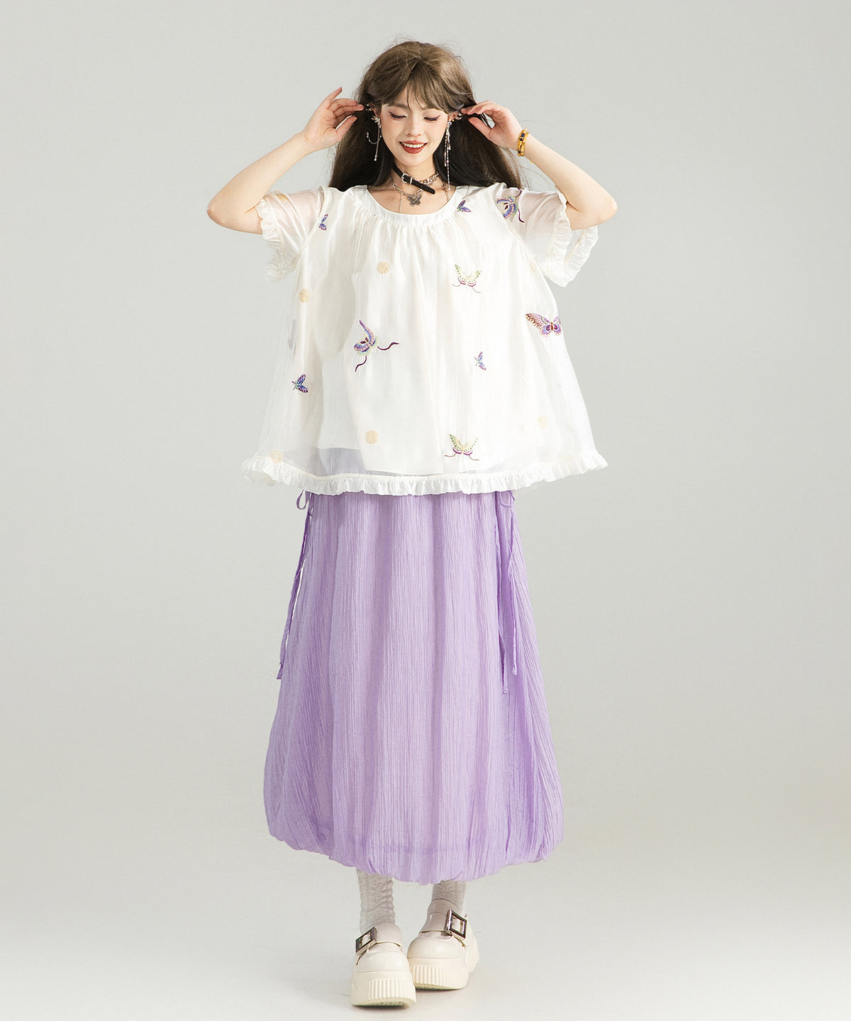 Sheer Balloon Hem Skirt