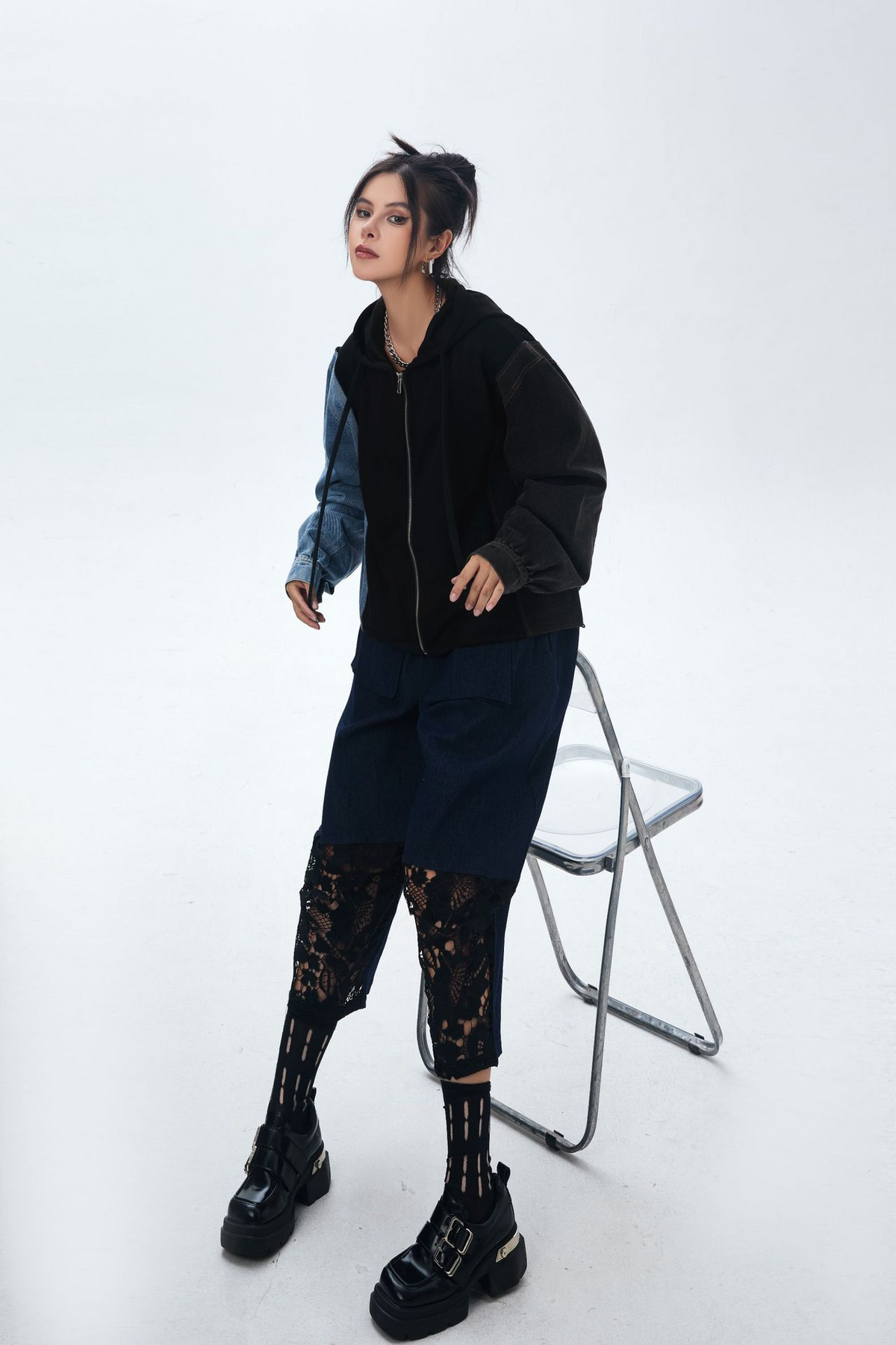 Patchwork Denim Hoodie