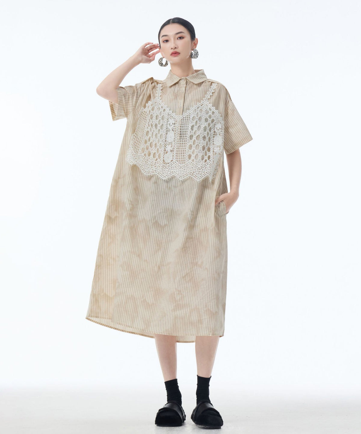 Layered Crochet Shirt Dress