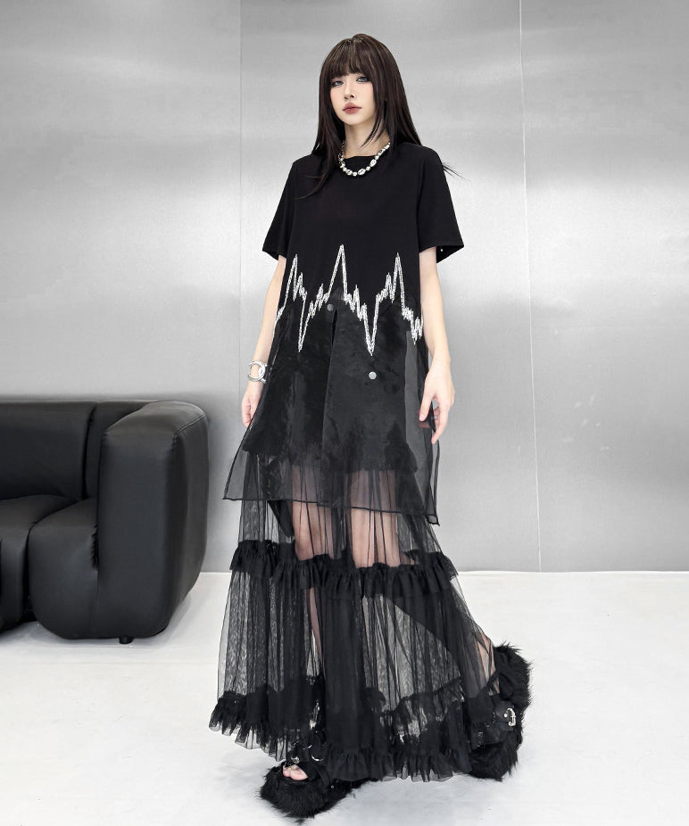 Sheer Layered Embroidery T-shirt