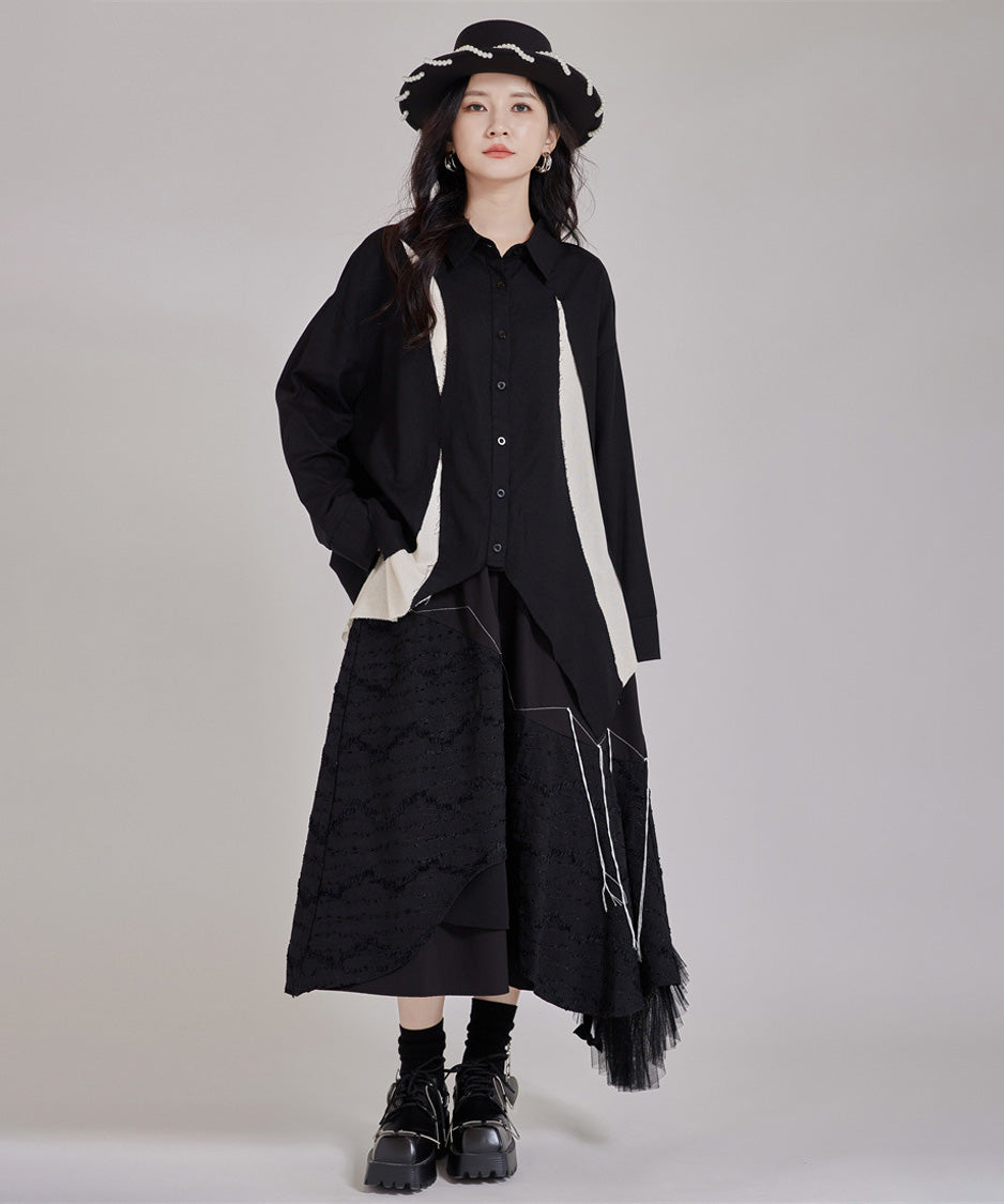 Layered Texture Line Flare Skirt