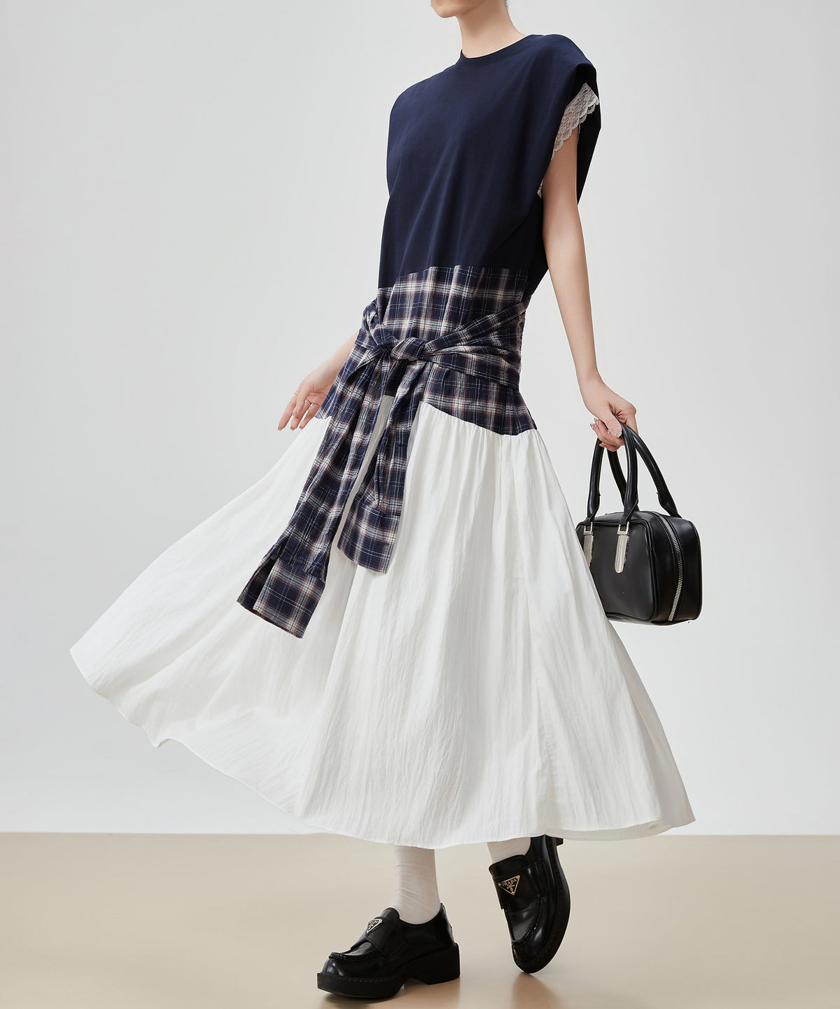 Layered Check Design Dress