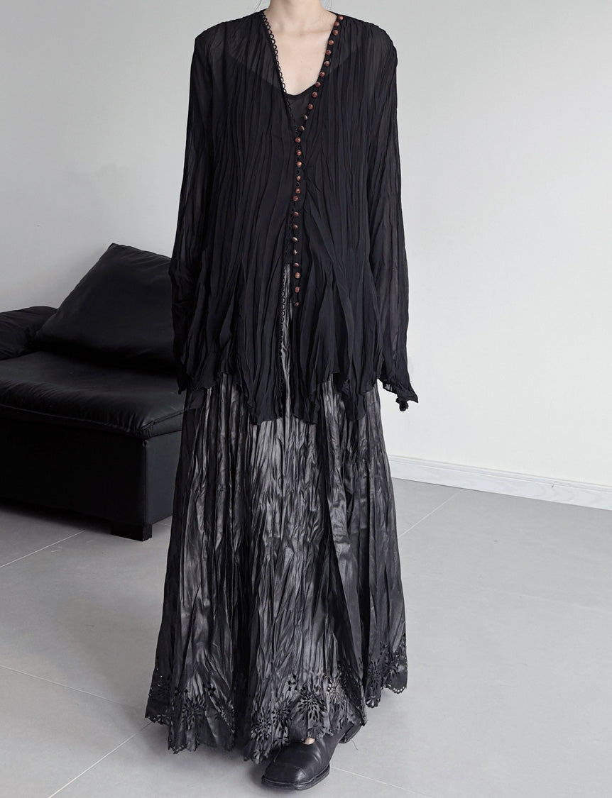 Crinkle Sheer Button Cardigan