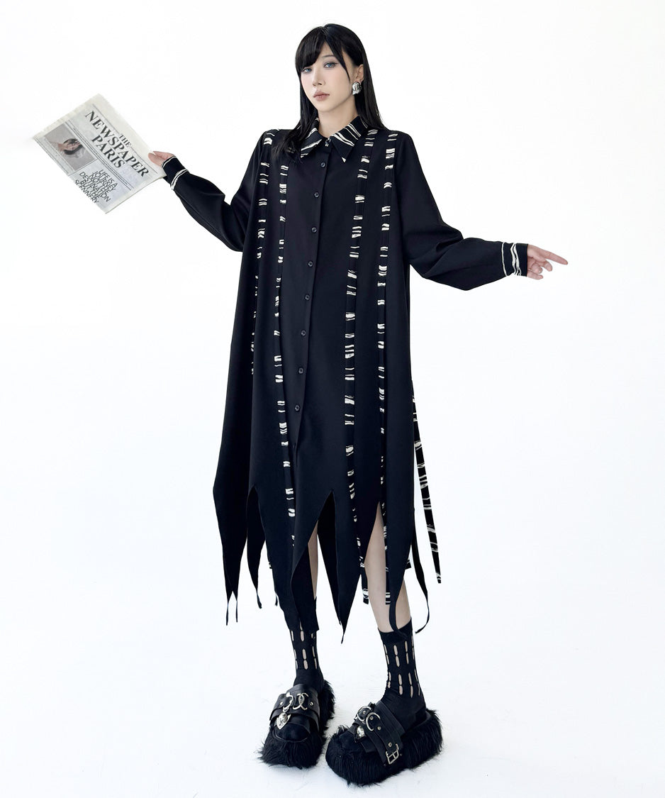 Graphic Stripe Panel Shirt Dress