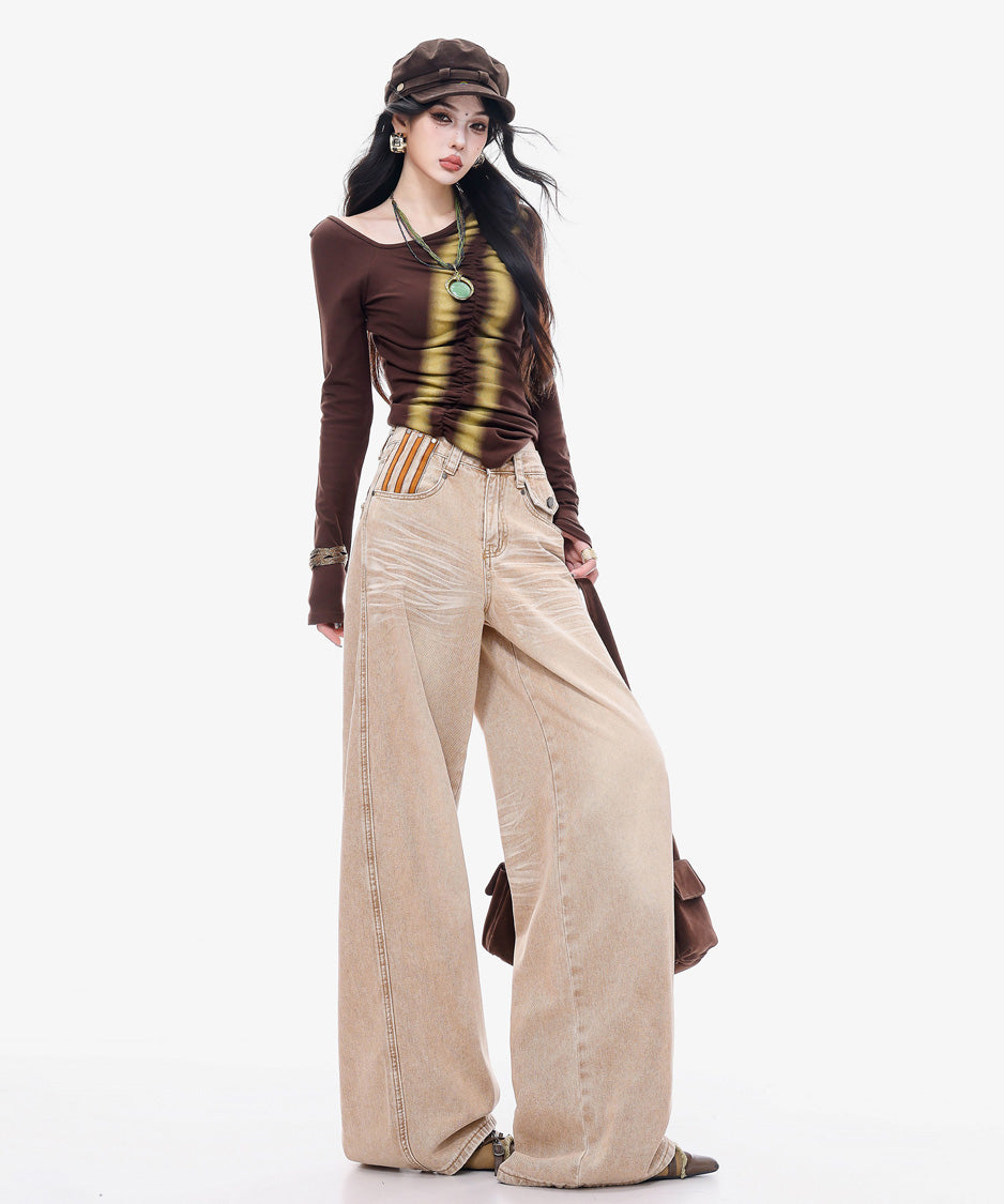 Diagonal Ruched Sheer Top