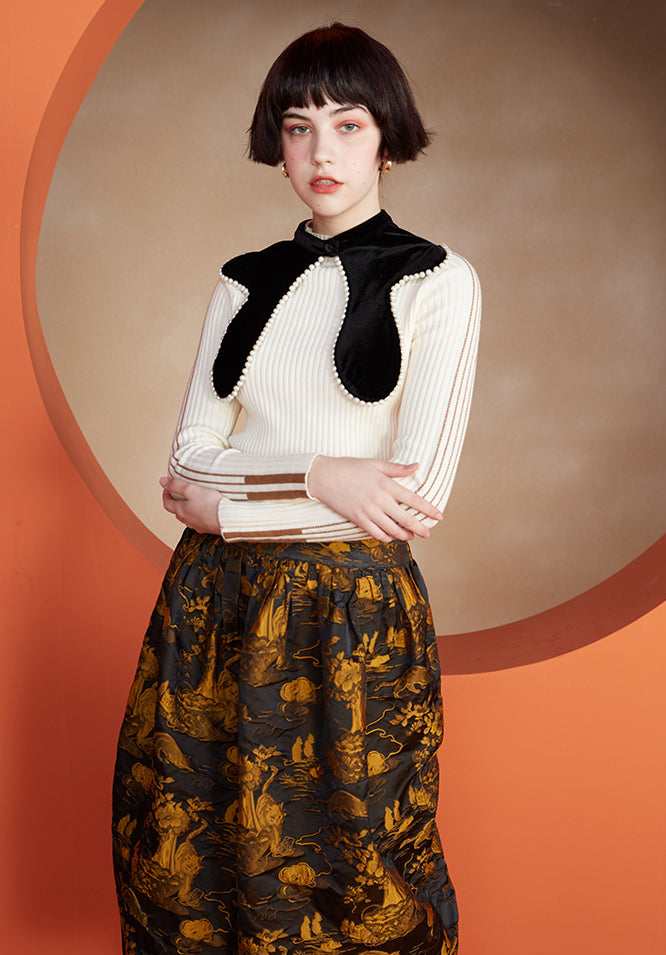 Velvet Pearl Trim Collar
