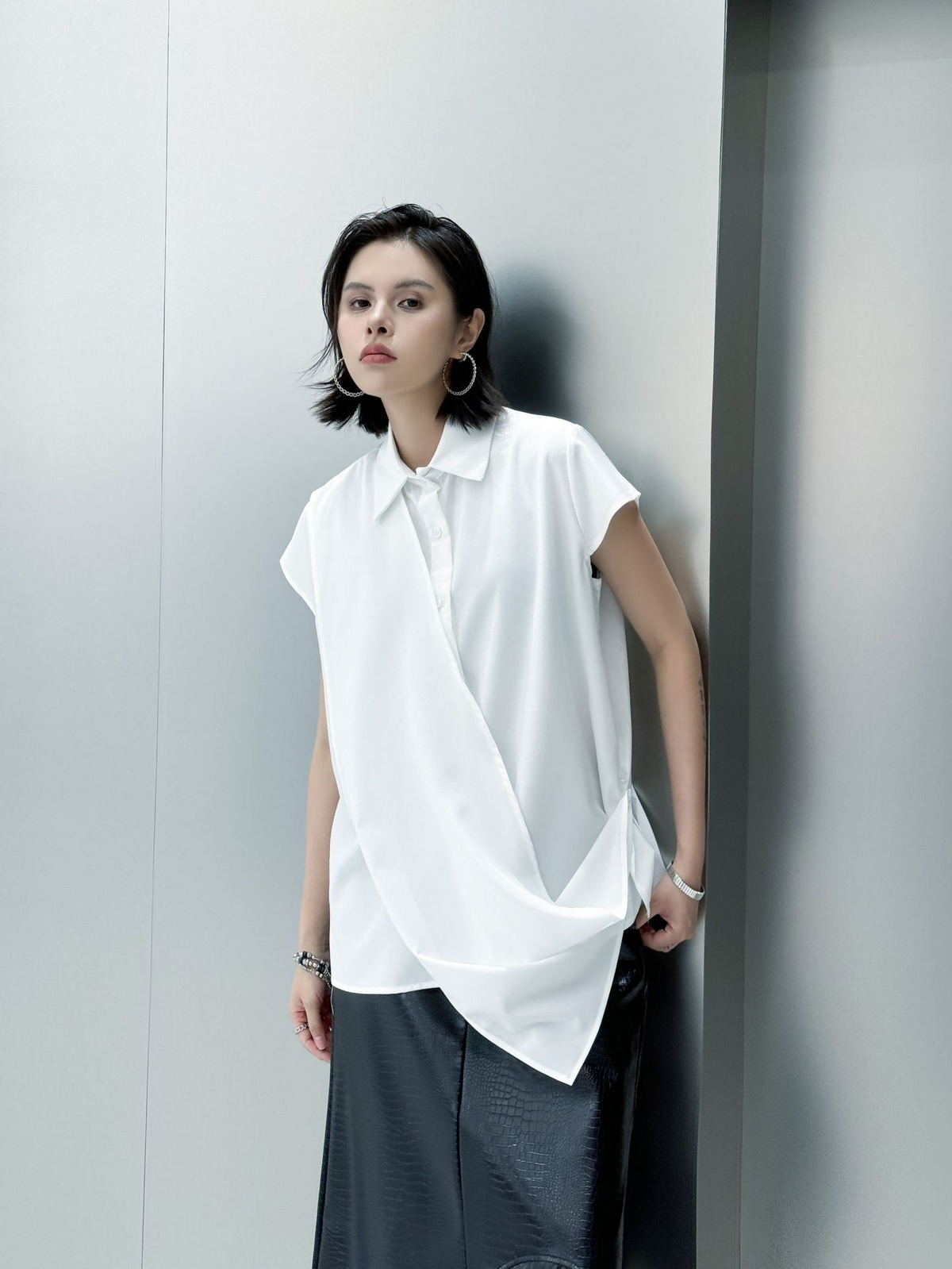 Drape Front Cap Sleeve Blouse