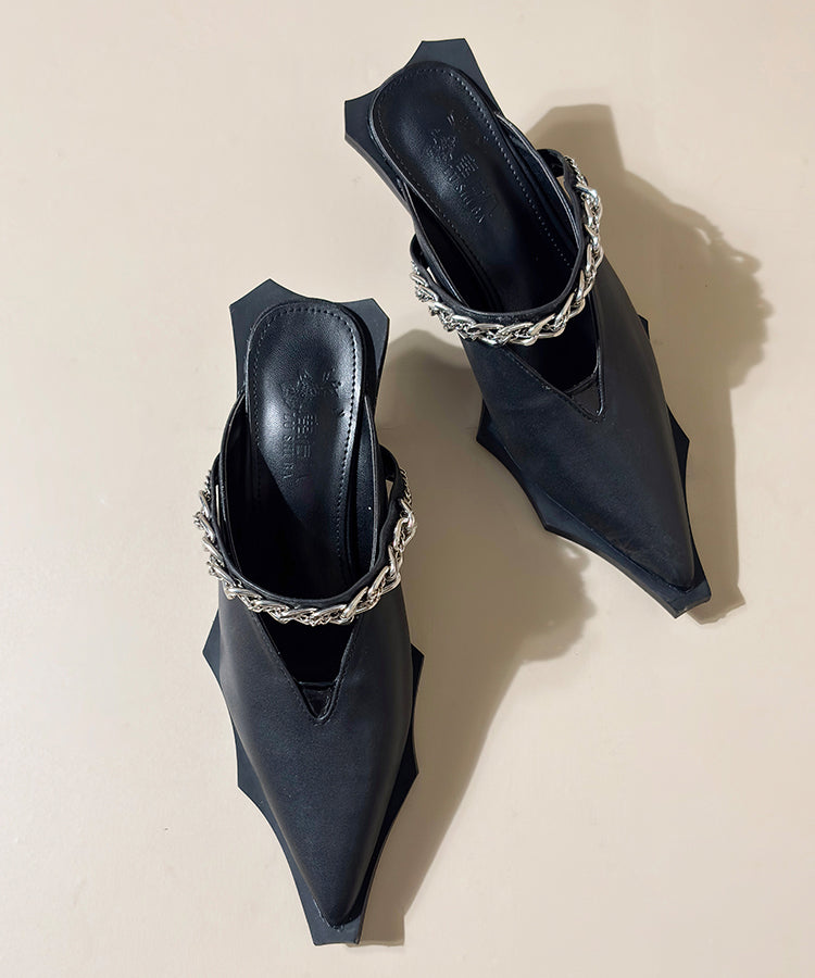 Chain Strap V-Cut Mules