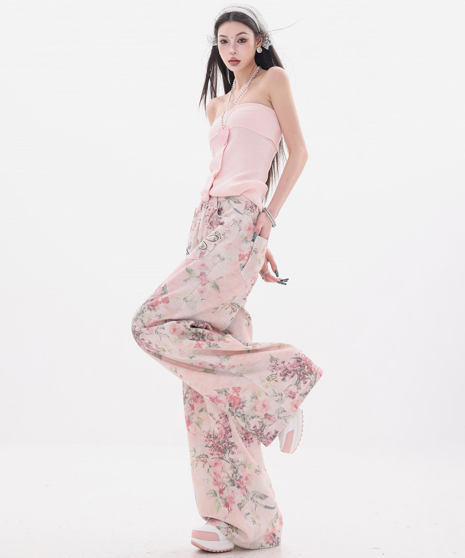 Floral Script Pocket Wide Pants