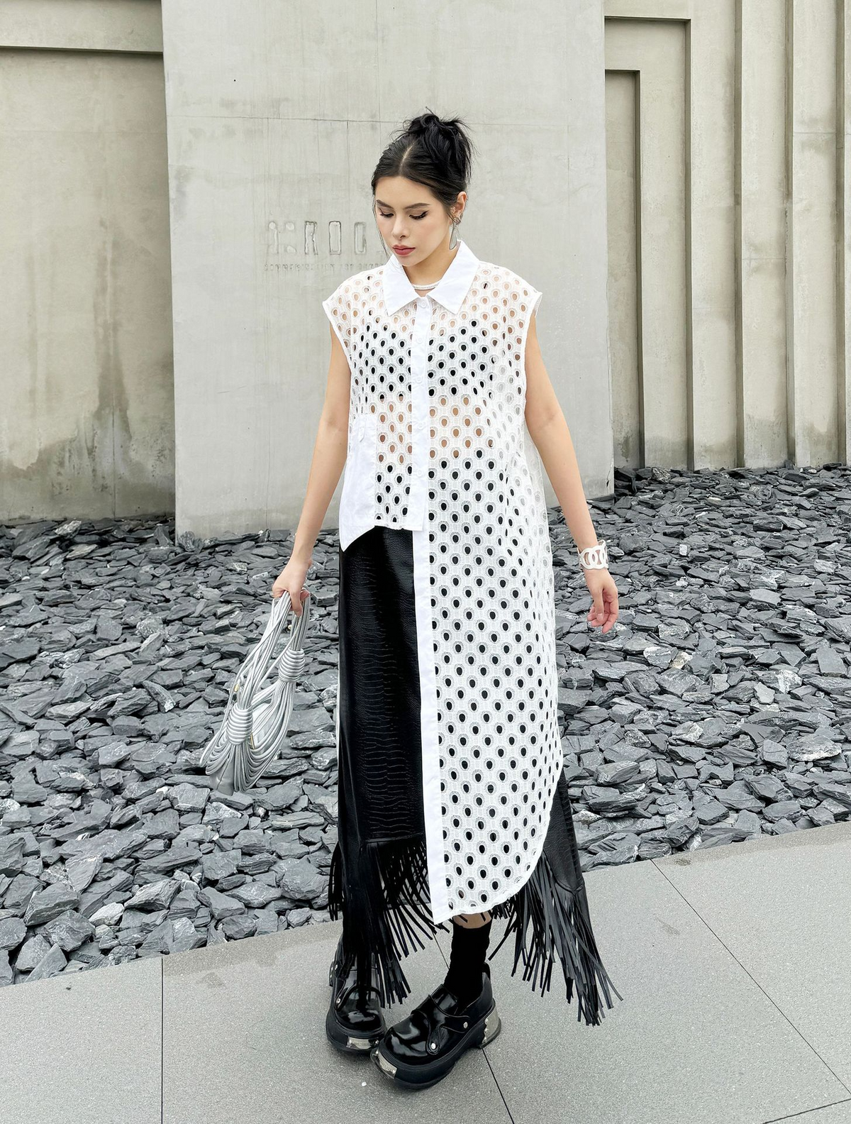 Eyelet Mesh Sleeveless Shirt