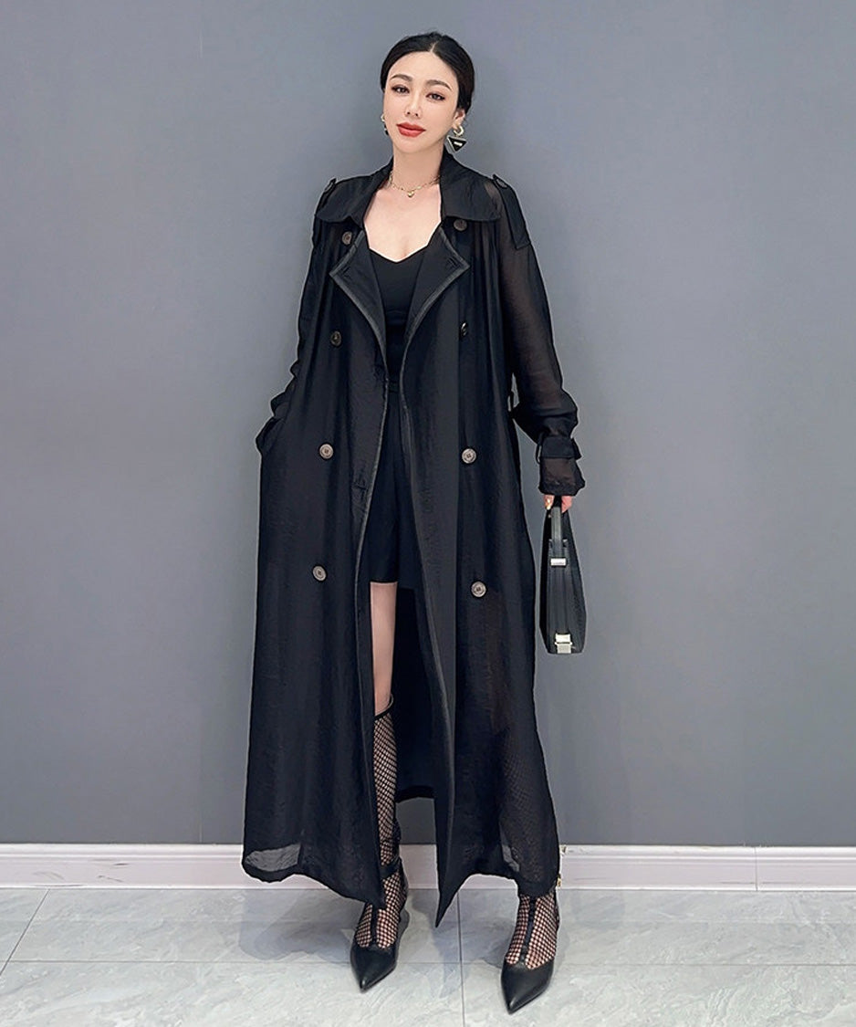 Sheer Belted Long Cardigan