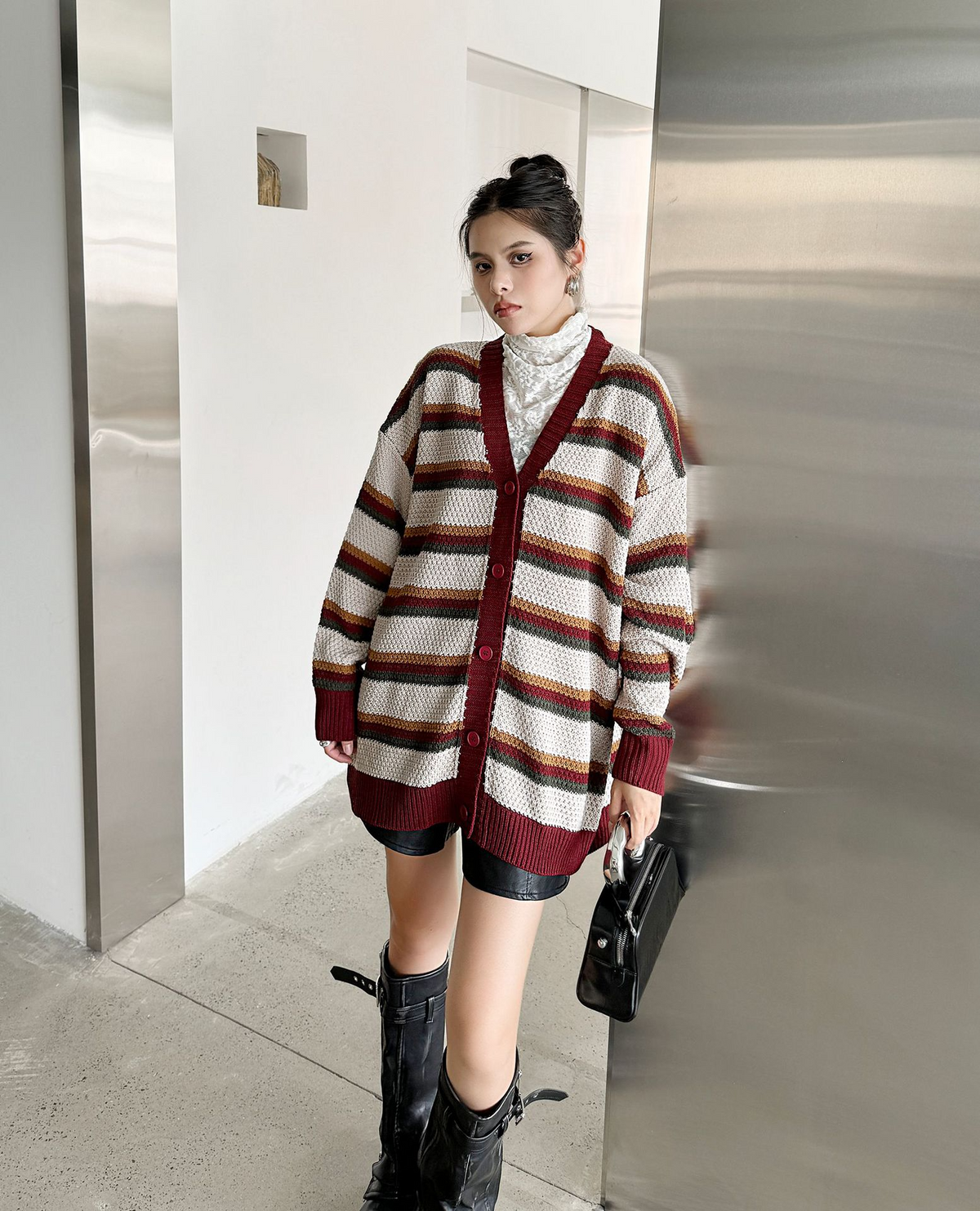 Multi Stripe Loose Knit Cardigan