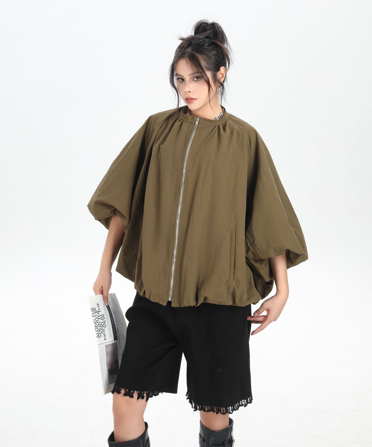 Balloon Sleeve Zip Jacket
