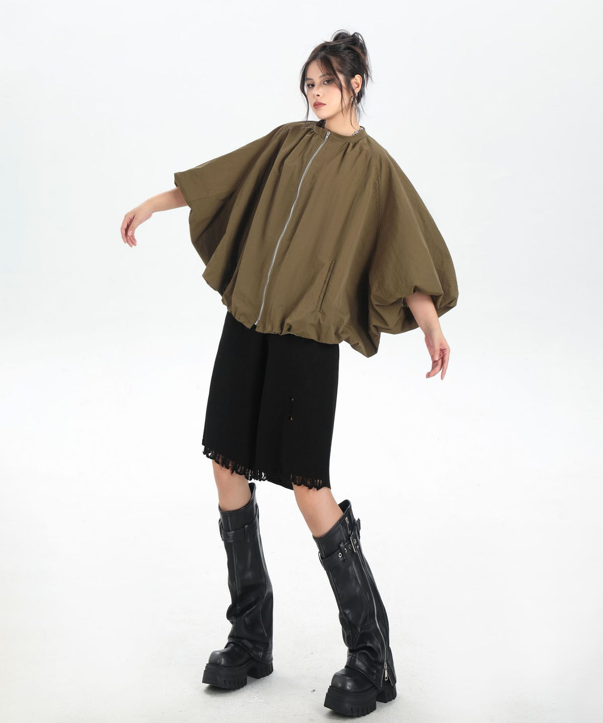 Balloon Sleeve Zip Jacket
