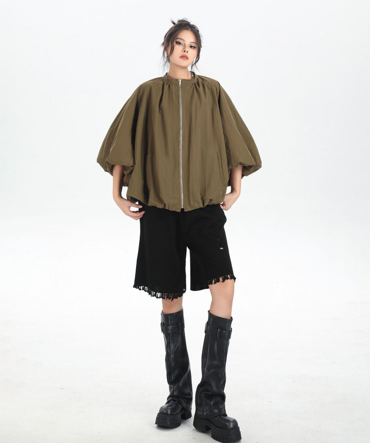 Balloon Sleeve Zip Jacket
