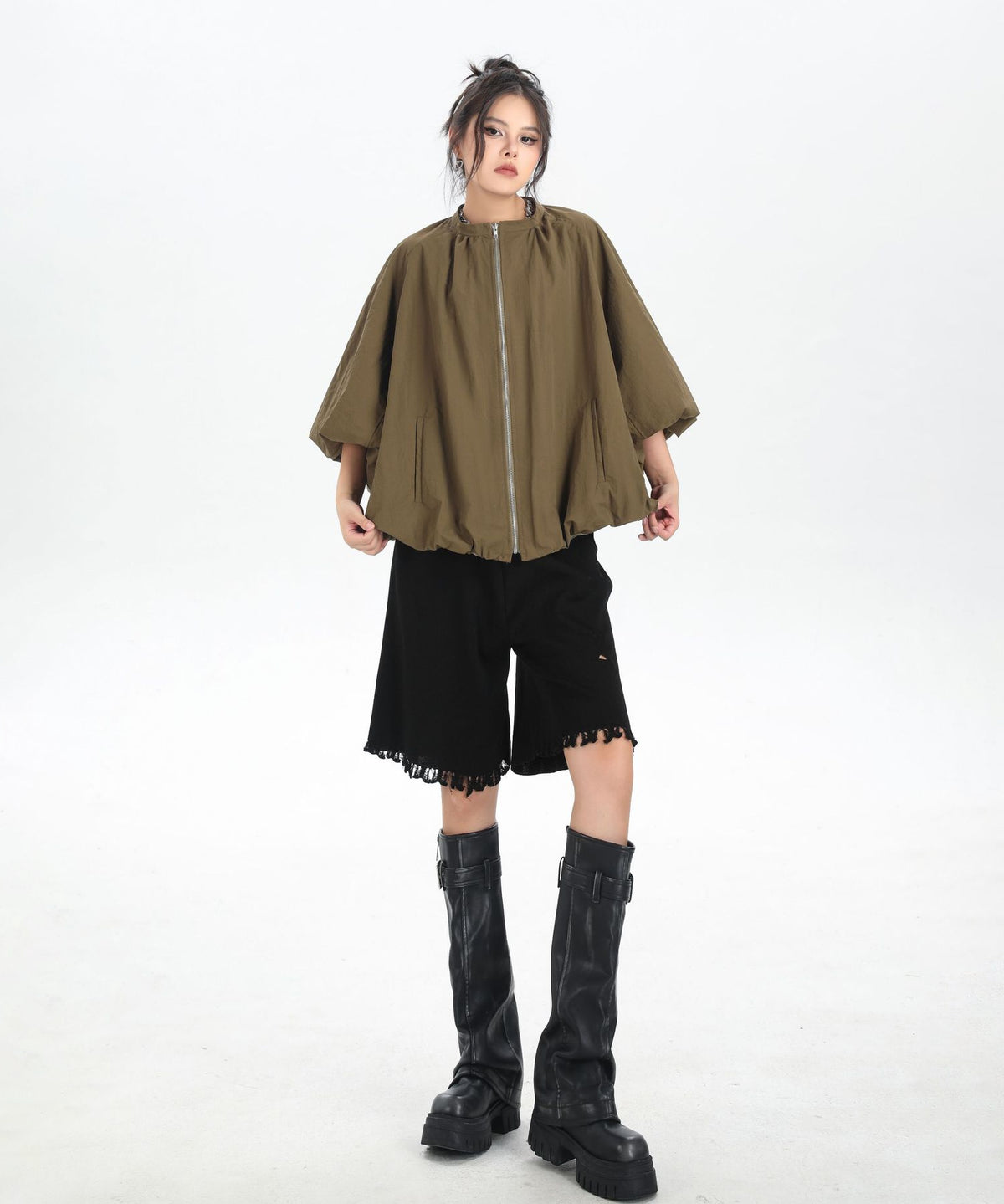 Balloon Sleeve Zip Jacket