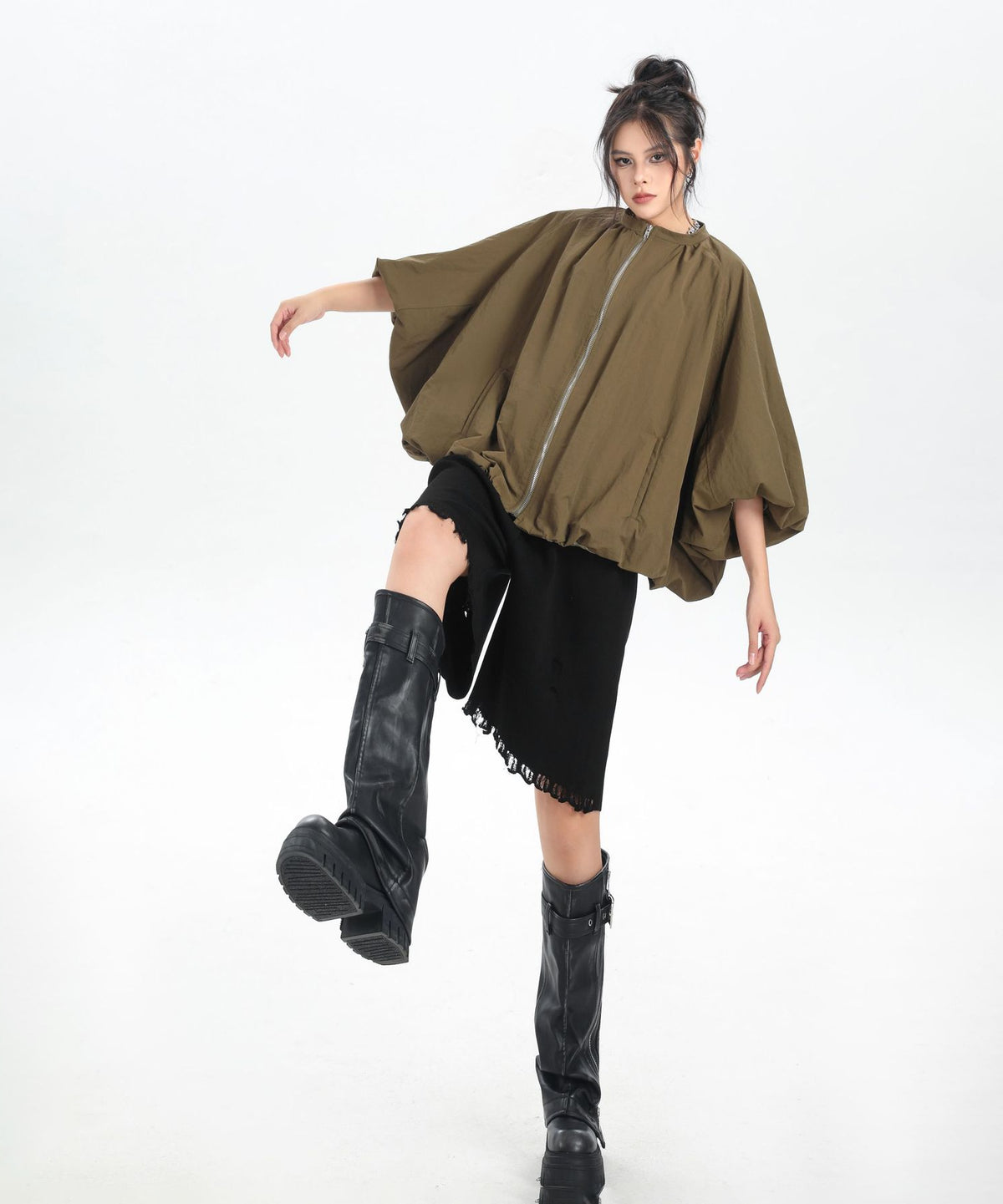 Balloon Sleeve Zip Jacket