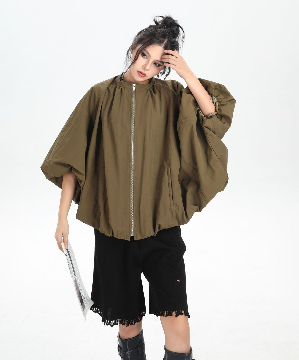 Balloon Sleeve Zip Jacket